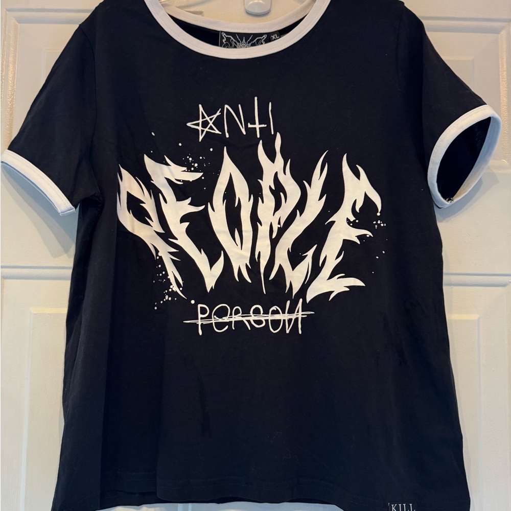 Killstar Black and White 'Anti People' Graphic Ringer Tee